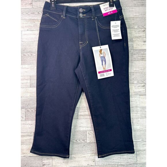 NWT Faith J Hi-Rise Butt Lifter Dark Wash Capri Jeans Size 10 - Picture 1 of 11